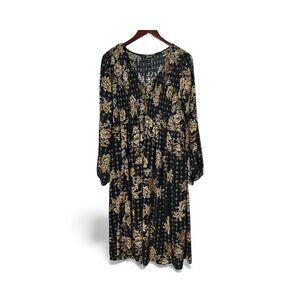 Torrid Smocked Bodice Dress Womens 1X Gauze MIDI Boho Peasant Drapey Flowy Indie